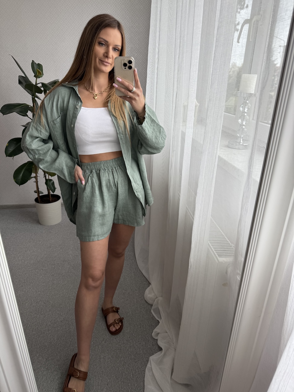Lniany komplet PUERTO RICO - khaki zdjęcie 2