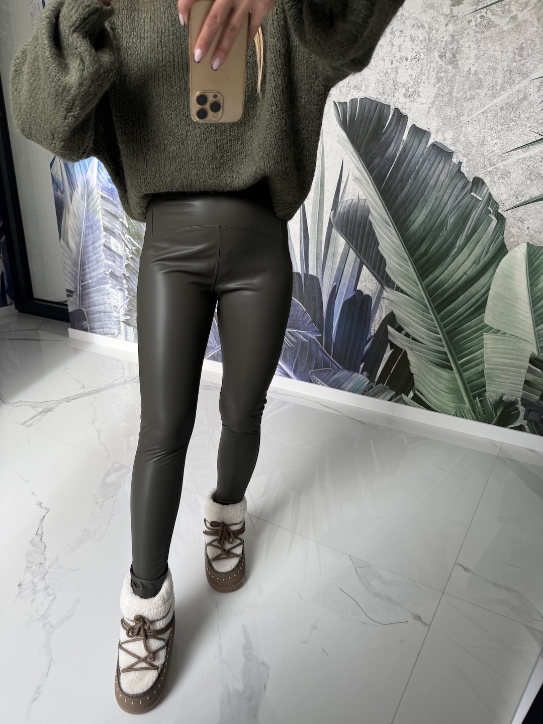 Legginsy modelujące, ocieplane - KHAKI zdjęcie 2