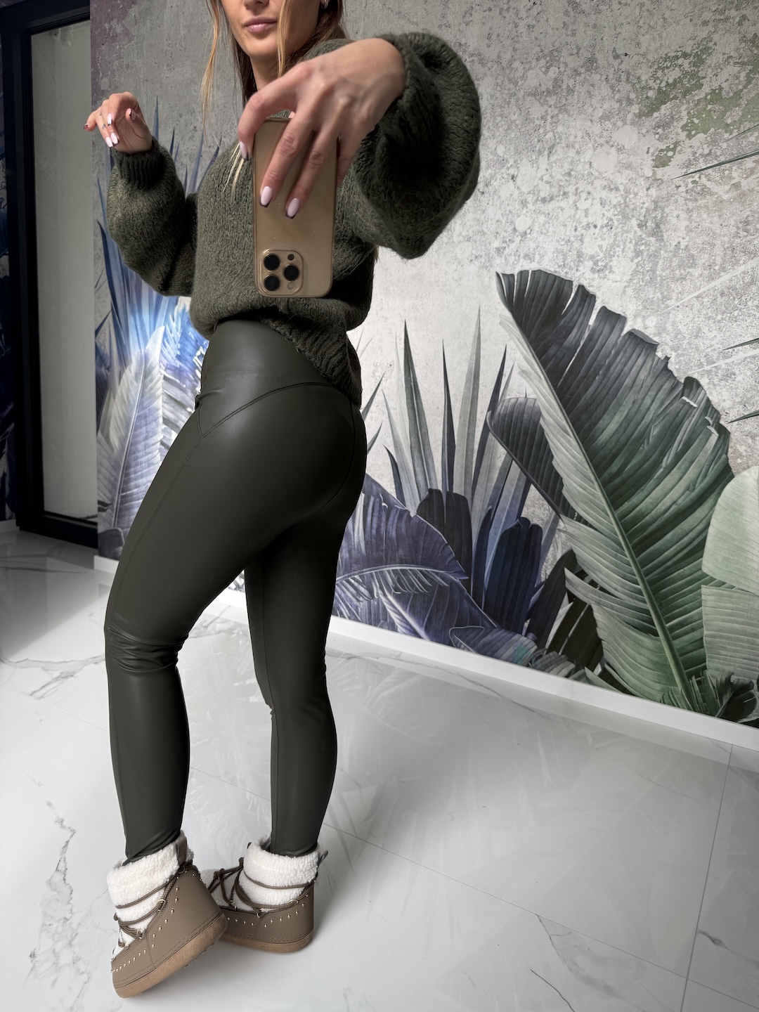 Legginsy modelujące, ocieplane - KHAKI zdjęcie 4