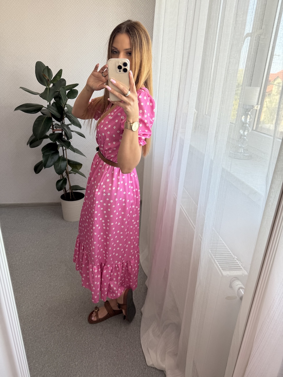 Sukienka VALERIA -różowa w stokrotki  zdjęcie 2