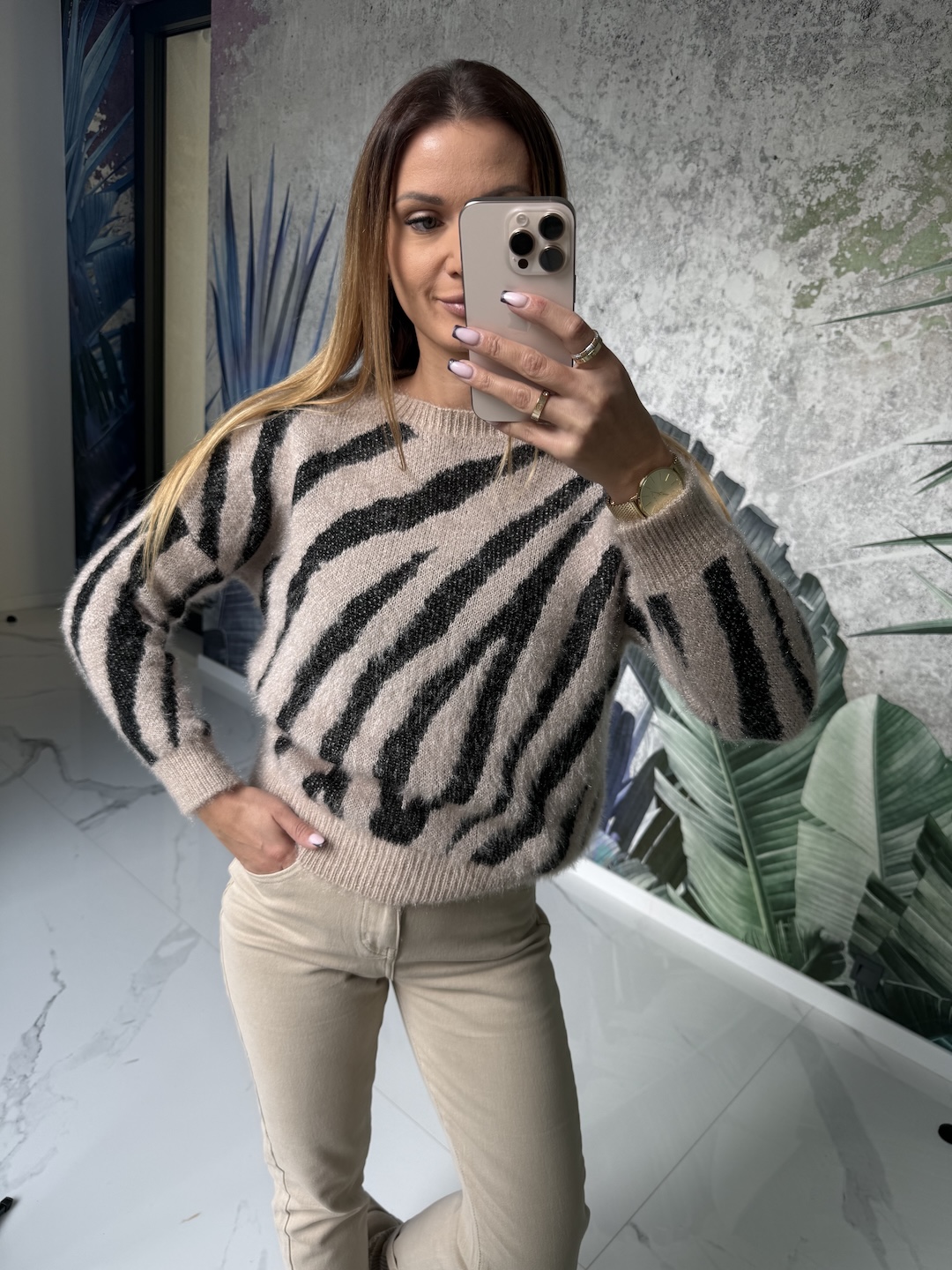 Sweter ZEBRA - beżowy zdjęcie 2