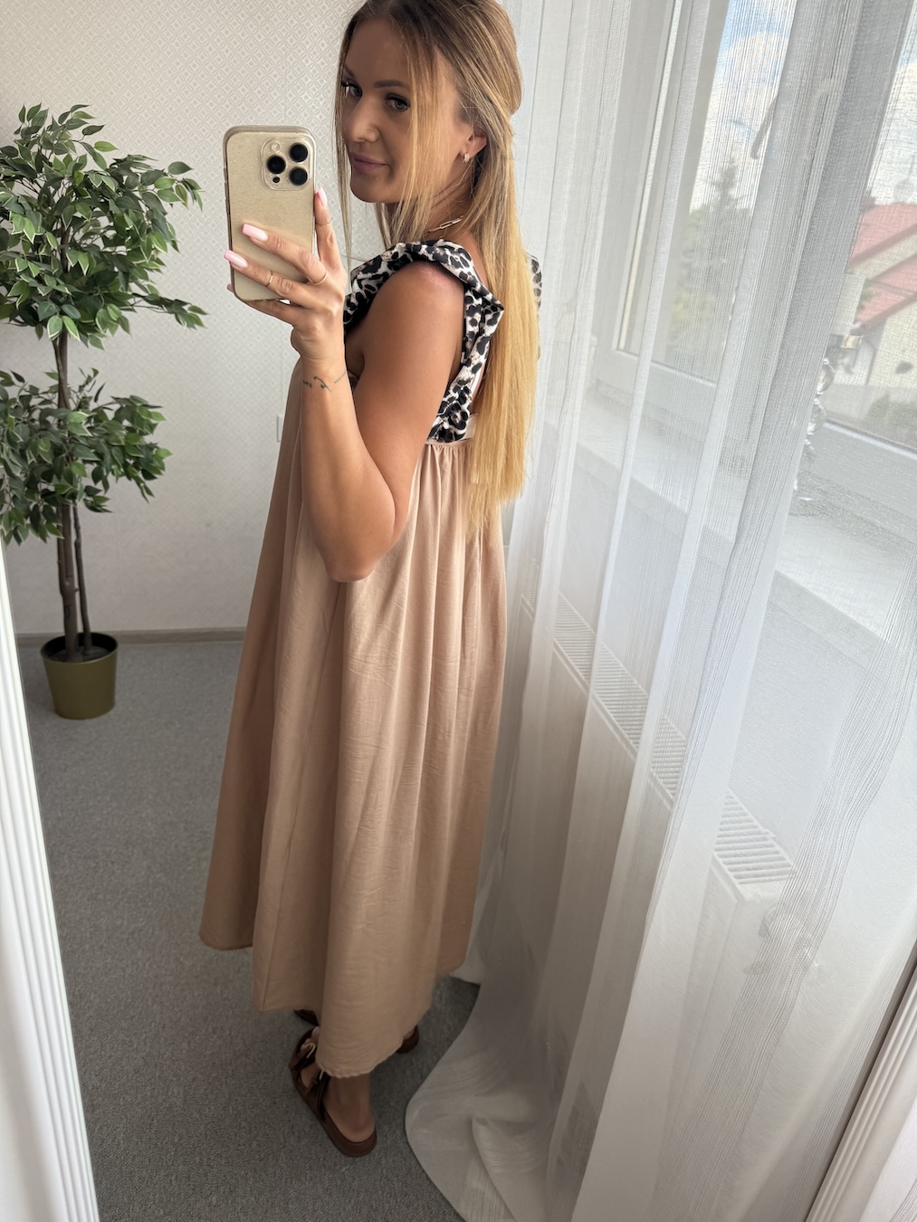 Sukienka z wiskozy PANTERA - camel  zdjęcie 3
