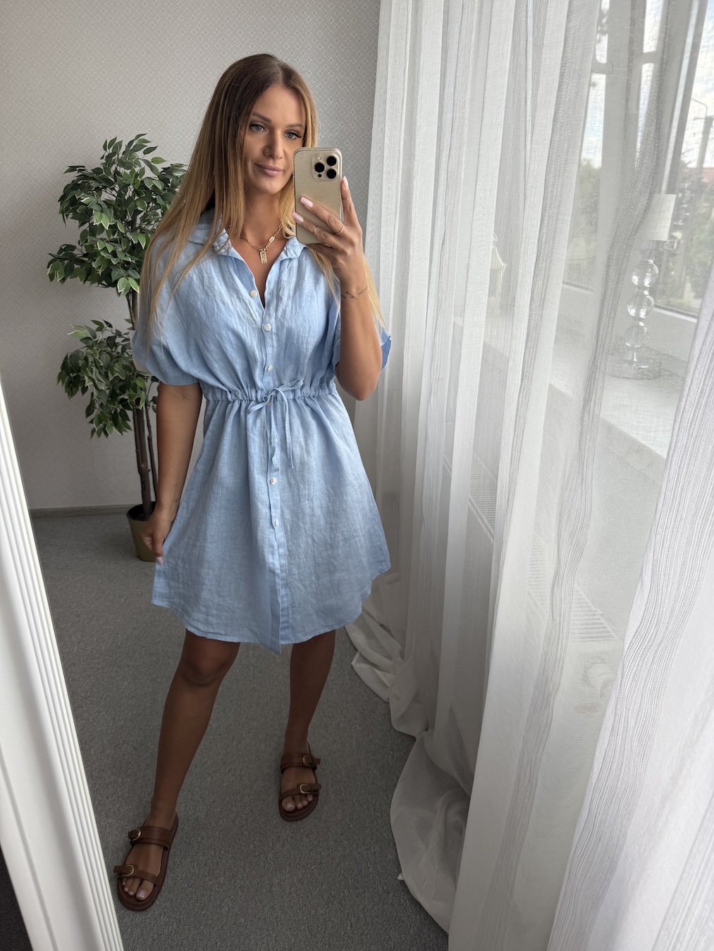 Lniana sukienka ESMERALDA - niebieska  zdjęcie 2