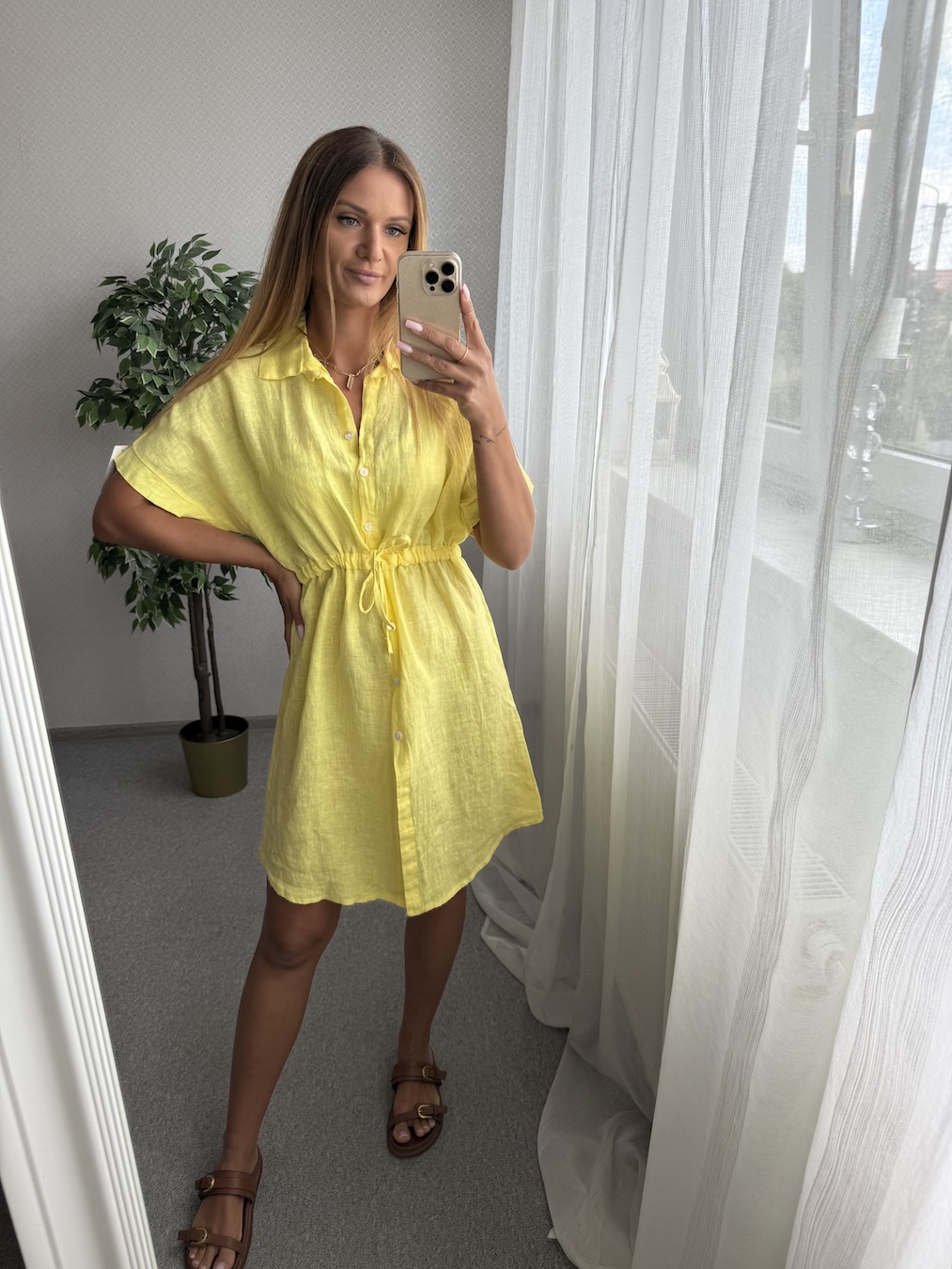 Lniana sukienka ESMERALDA - żółta   zdjęcie 2
