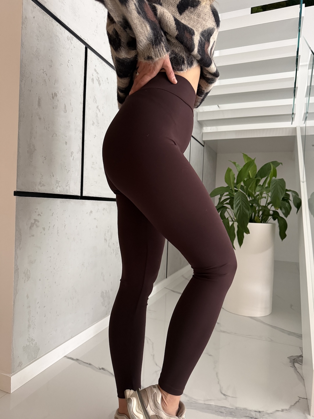 Legginsy z wysokim stanem - czekolada  