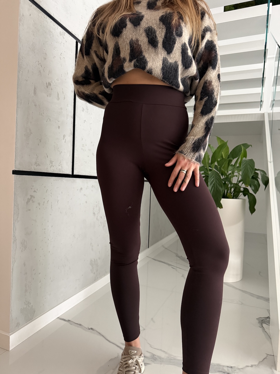 Legginsy z wysokim stanem - czekolada  