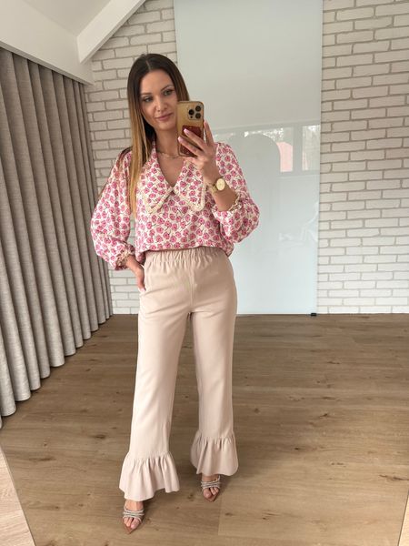 Spodnie z falbanką 100% tencel - beżowe 