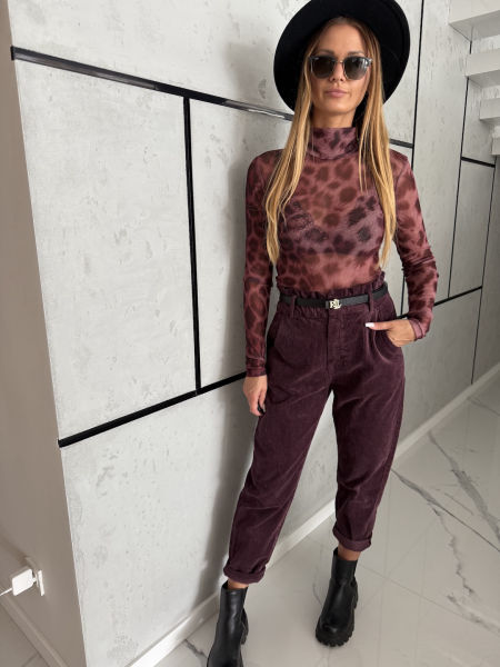 Spodnie sztruksowe ROWAN - burgund  