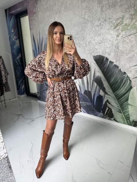 Sukienka AUREN -brązowa w kwiatuszki 