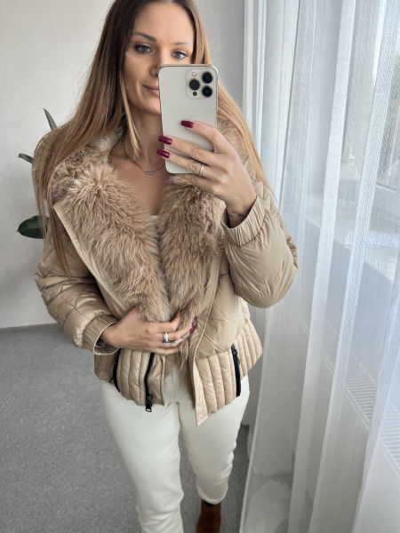 Pikowana kurtka z misiem - beż