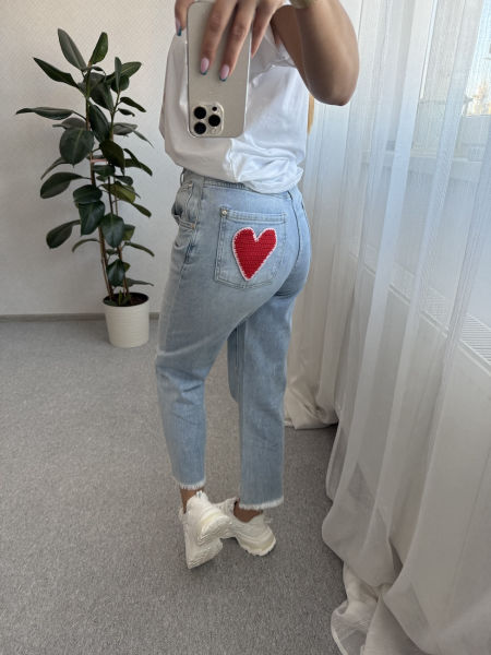 Spodnie jeansowe MOM FIT ażurowe SERCE XS/S/M/L 