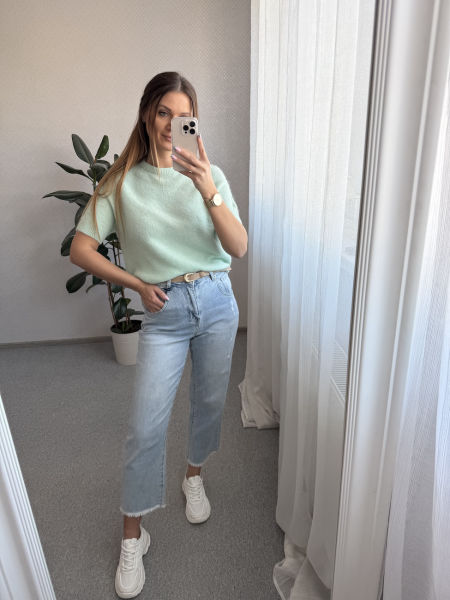 Sweter LAMB z dodatkiem baby alpaki - miętowy 