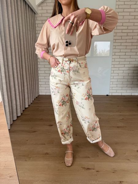 Spodnie jeansowe z szeroką nogawką w kwiaty XS/S/M/L 