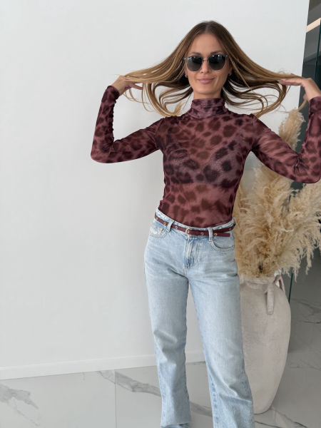 Siateczkowy półgolf MOLS w panterkę - burgund 