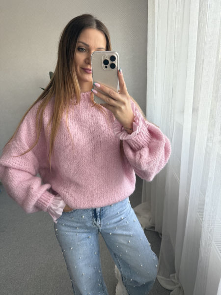 Sweter z wełną - różowy 