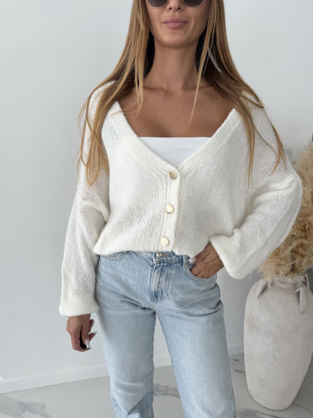 Sweter odpinany na złote guziczki MARIS  - śmietankowy   