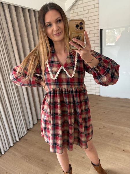 Bawełniana sukienka z kołnierzem - czerwona  