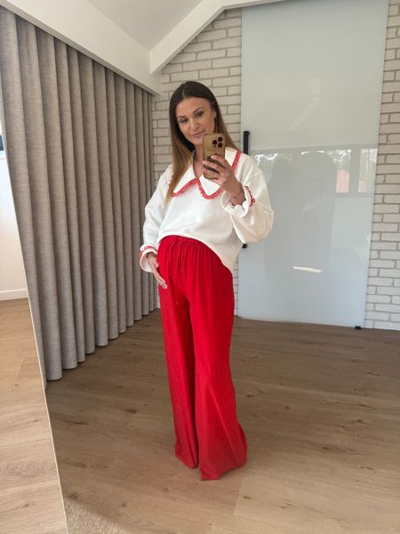 Spodnie z szeroką nogawką 100% wiskoza - czerwone  