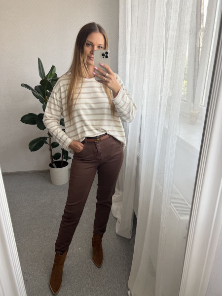 Dzianinowa bluzka - STRIPE -śmietanka