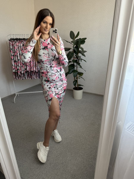 Komplet FOREVER - szary w kwiaty 