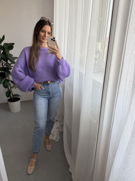 Sweter z kokardami - fioletowy