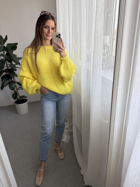 Sweter z kokardami - żółty