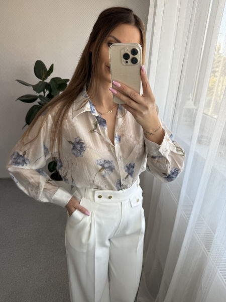  Koszula FIORINA w kwiaty - niebieska  