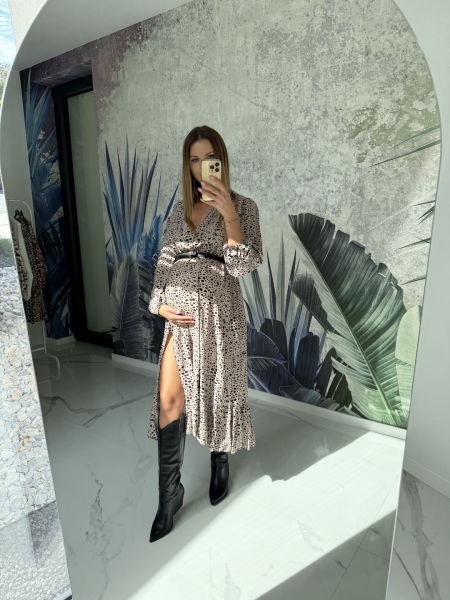 Sukienka z wiskozy CIMONA - mokka w plamki 