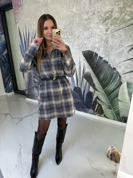 Sukienka bawełniana w kratę JENNY - niebieska  