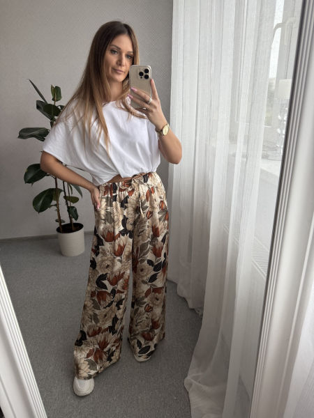 Spodnie z szeroką nogawką LEAF - brąz