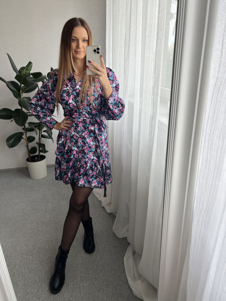 Sukienka RUBI  - fioletowa w kwiatuszki