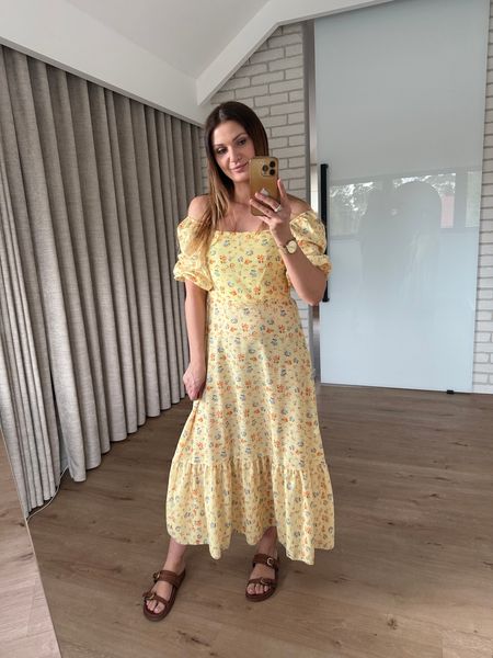 Lniana sukienka w kwiaty - żółta  