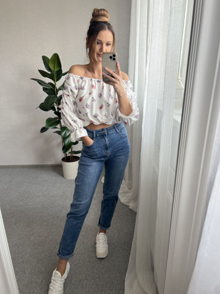 Bluzka hiszpanka - biała w kwiaty 