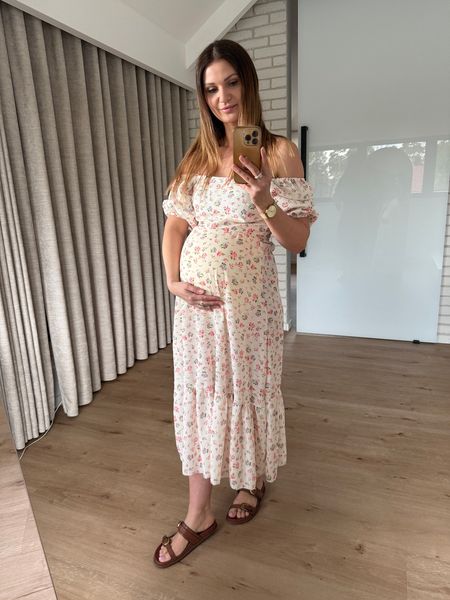 Lniana sukienka w kwiaty - kremowa 