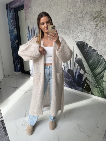 Kardigan moherowy PREMIUM jasny BEŻ