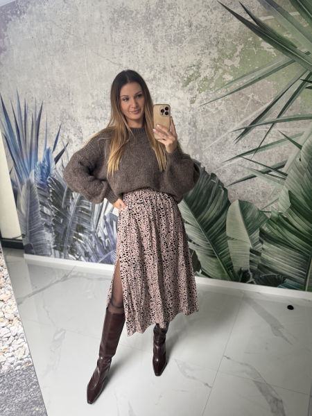 Spódnica SALLY - brązowa w czarne plamki 