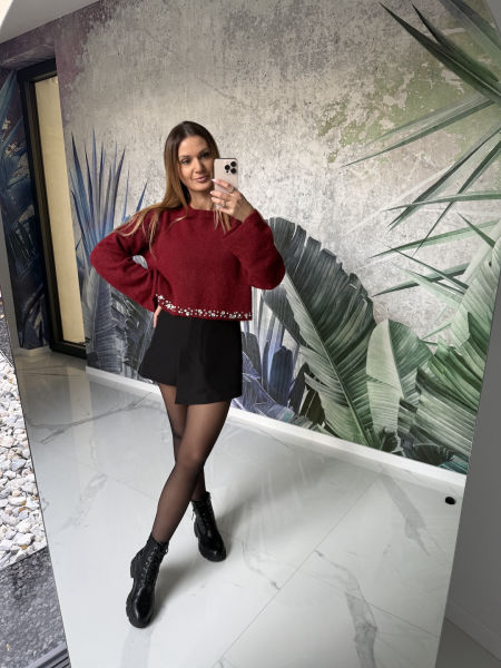 Sweter z kryształkami - burgundowy 