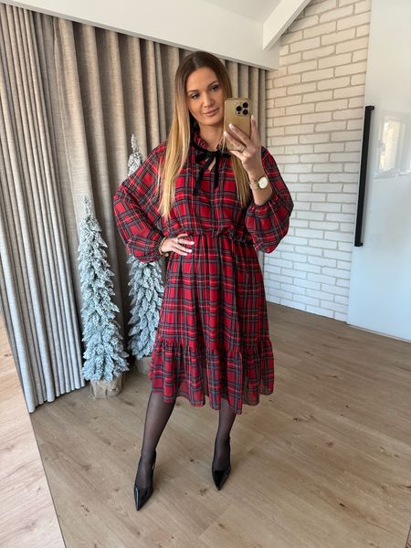 Szyfonowa sukienka OFELIA - bordowa krata większy standard 