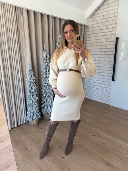 Dzianinowa sukienka z kapturem COMFY - kremowa 