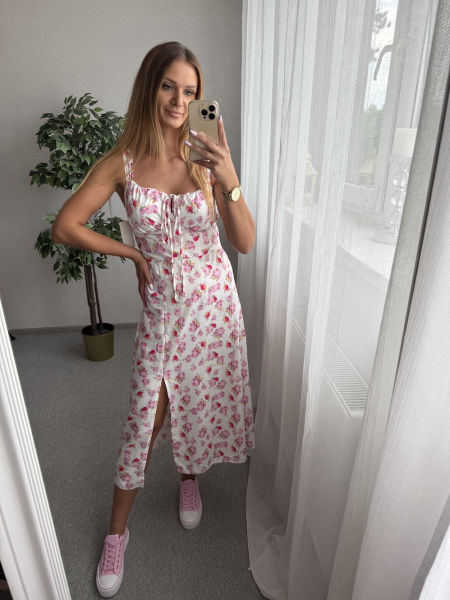 Sukienka OLA - biała w kwiaty 