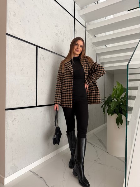 Marynarka w kratkę one size - brązowa  
