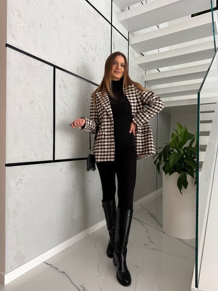 Marynarka w kratkę one size - beż  