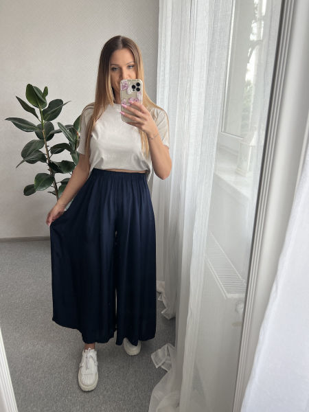 Spodnie culotte z wiskozy ZARKA - granatowe