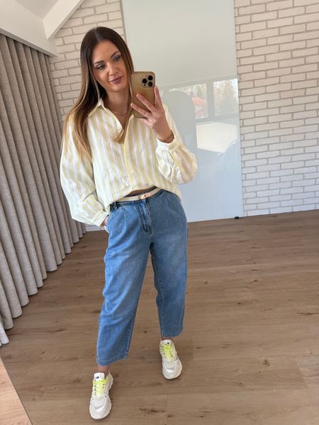 Bawełniana koszula w paski - żółta 