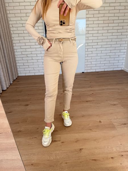 Spodnie jeansowe mam fit EVI - jasny carmel 