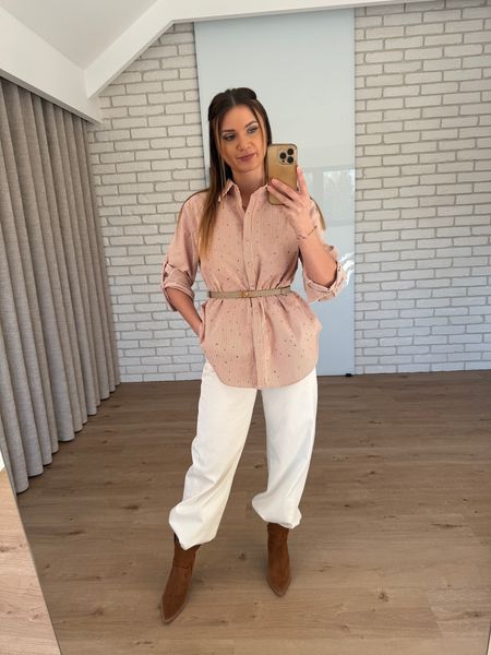 Koszula w paski z cekinami na przodzie  - czerwona  