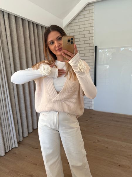 Bawełniana bluzka z różą - biała  