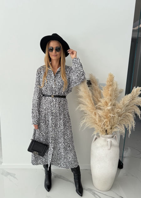 Sukienka MALAGA  - czarno-biała panterka ( większy standard ) 