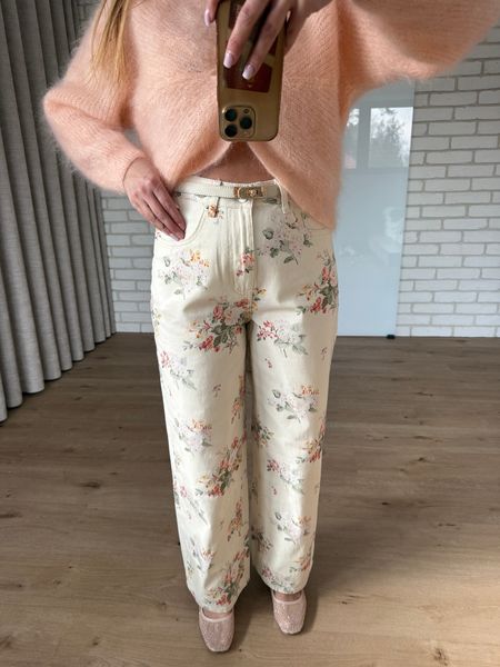 Spodnie jeansowe z szeroką nogawką w kwiaty XS/S/M/L 