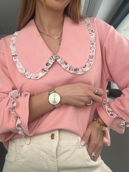 Bawełniana bluza z kołnierzem - brzoskwiniowa 